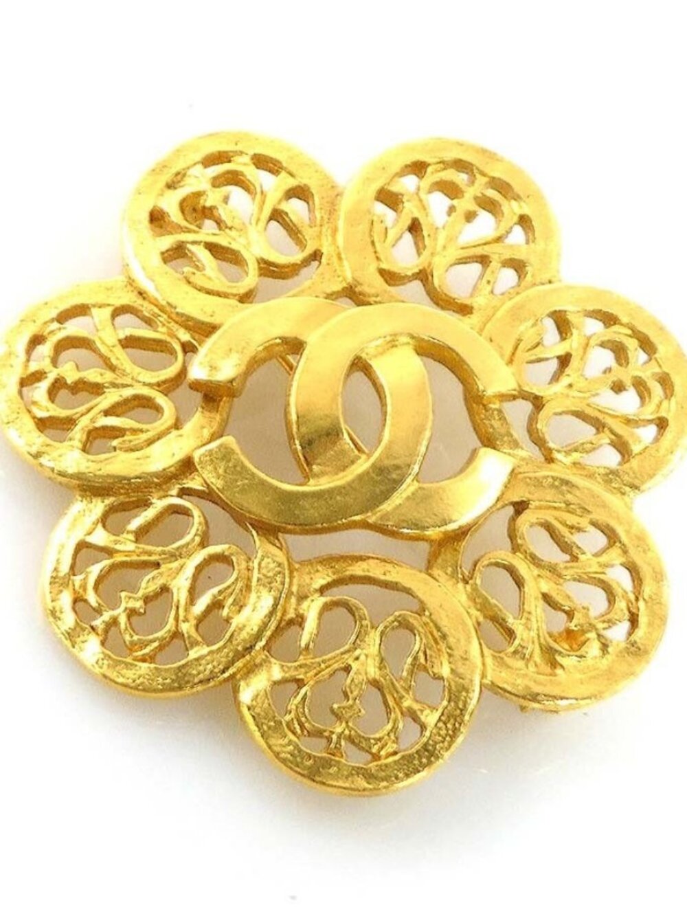 CHANEL Vintage CC Logo Brooch Gold Metal